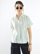 Elle Green Stripes Cotton Office Shirt