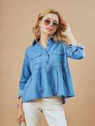 Delta Light Blue Denim Peplum Shirt
