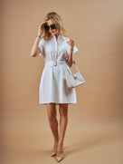Daisy Embroidered Belted Cotton Shirt Dress