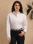 Dill White Cotton Self Stripes Formal Shirt