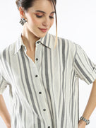 Edith Grey Stripes Cotton Short Sleeves Shirt
