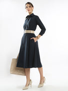 Elinda Black Cotton Formal Midi Dress