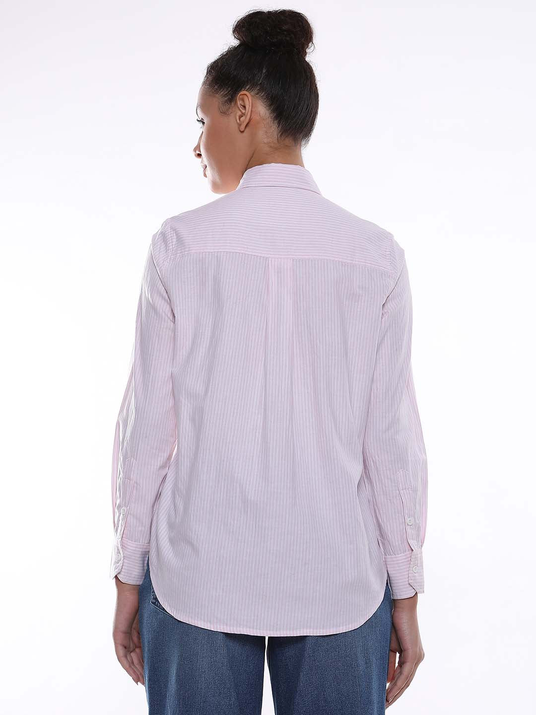 Aksa Pink & White Striped Oxford Cotton Shirt for Women - Zurich Fit from Gazillion - Back Look