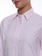 Aksa Pink & White Striped Oxford Cotton Shirt for Women - Zurich Fit from Gazillion - Front Detail