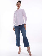 Aksa Pink & White Striped Oxford Cotton Shirt for Women - Zurich Fit from Gazillion - Full Standing Stylised Look