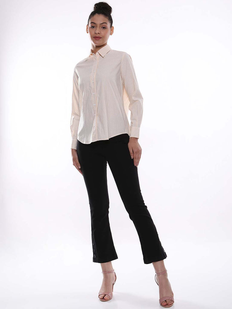 Aksa Yellow & White Striped Oxford Cotton Shirt for Women - Zurich Fit from Gazillion - Full Standing Stylised Look