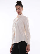 Aksa Yellow & White Striped Oxford Cotton Shirt for Women - Zurich Fit from Gazillion - Left Side Look