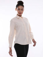 Aksa Yellow & White Striped Oxford Cotton Shirt for Women - Zurich Fit from Gazillion - Right Side Look