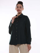 Alanis Bottle Green Cotton Oversized Shirt for Women - Copenhagen Fit from GAZILLION - Front Look