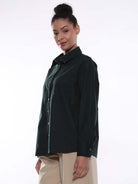 Alanis Bottle Green Cotton Oversized Shirt for Women - Copenhagen Fit from GAZILLION - Left Side Look