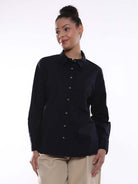 Alanis Navy Blue Cotton Oversized Shirt for Women - Copenhagen Fit from GAZILLION - Front Look