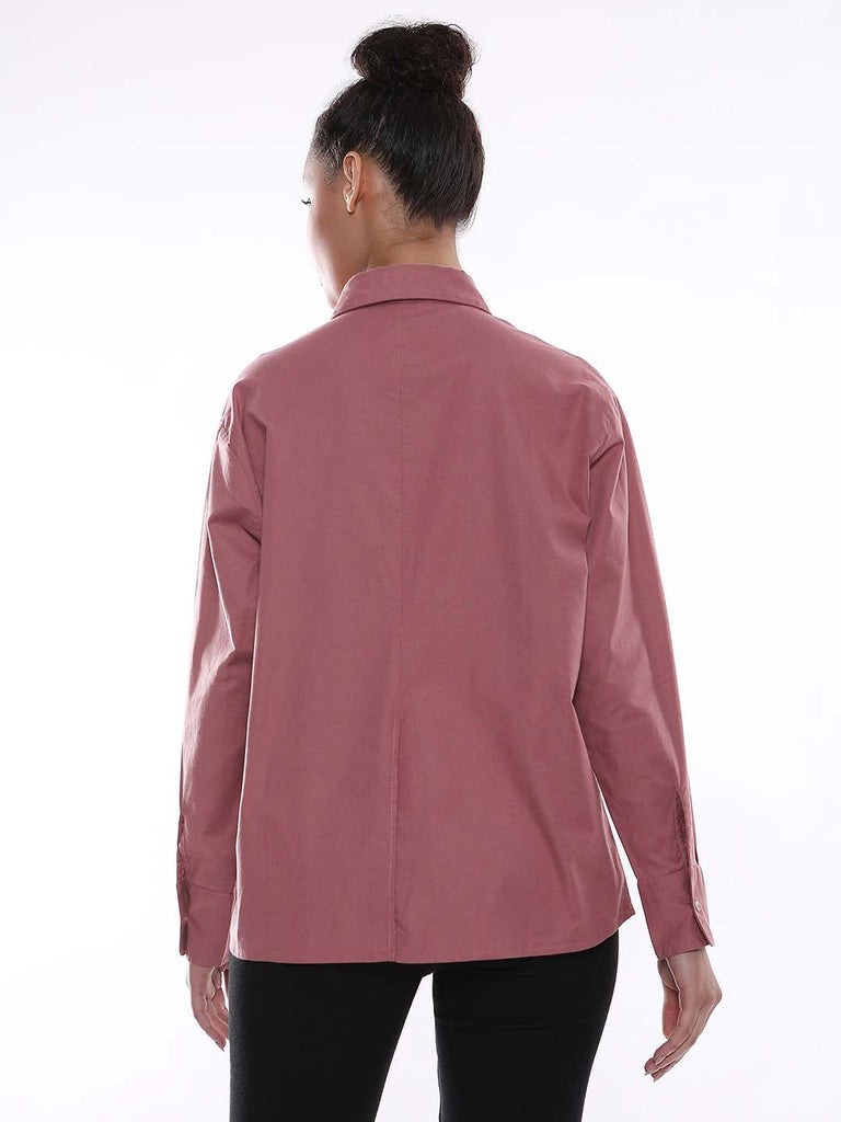 Alanis Onion Pink Cotton Oversized Shirt for Women - Copenhagen Fit from GAZILLION - Back Look