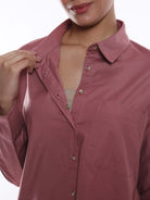 Alanis Onion Pink Cotton Oversized Shirt for Women - Copenhagen Fit from GAZILLION - Dignity Buttons Detail