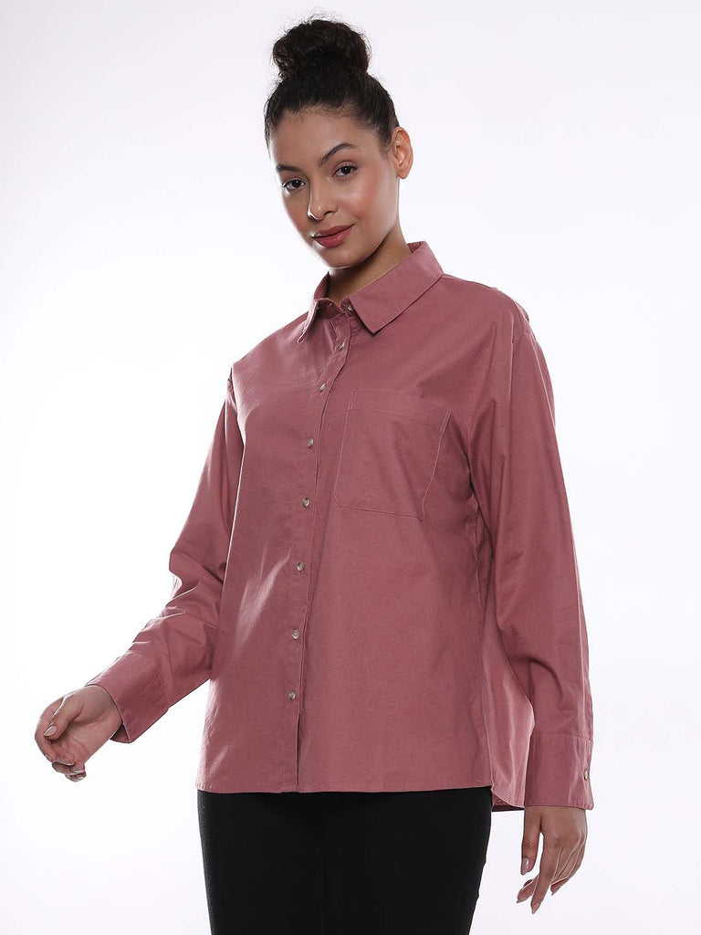 Alanis Onion Pink Cotton Oversized Shirt for Women - Copenhagen Fit from GAZILLION - Left Side Look