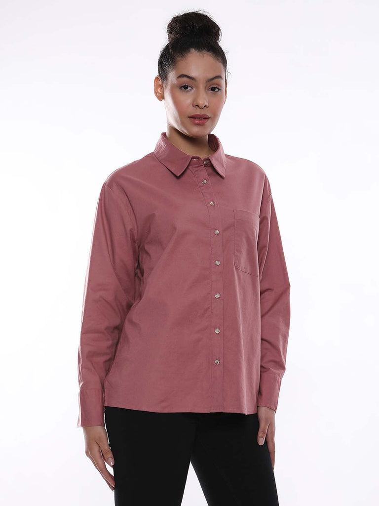 Alanis Onion Pink Cotton Oversized Shirt for Women - Copenhagen Fit from GAZILLION - Right Side Look