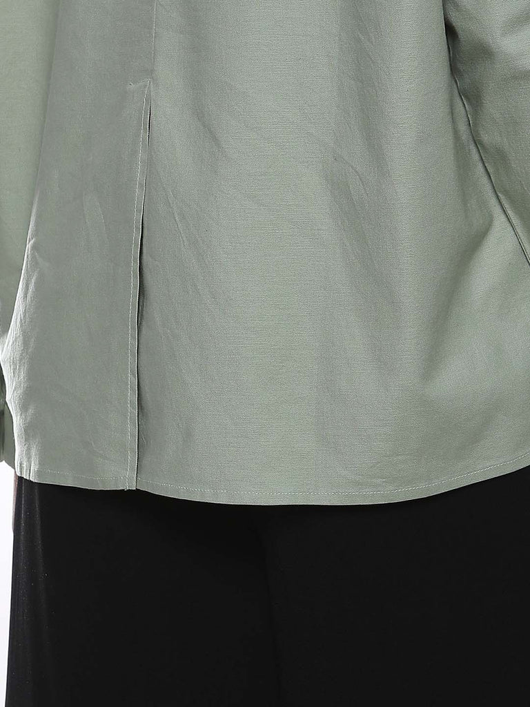 Alanis Sage Green Cotton Oversized Shirt for Women - Copenhagen Fit from GAZILLION - Back Detail