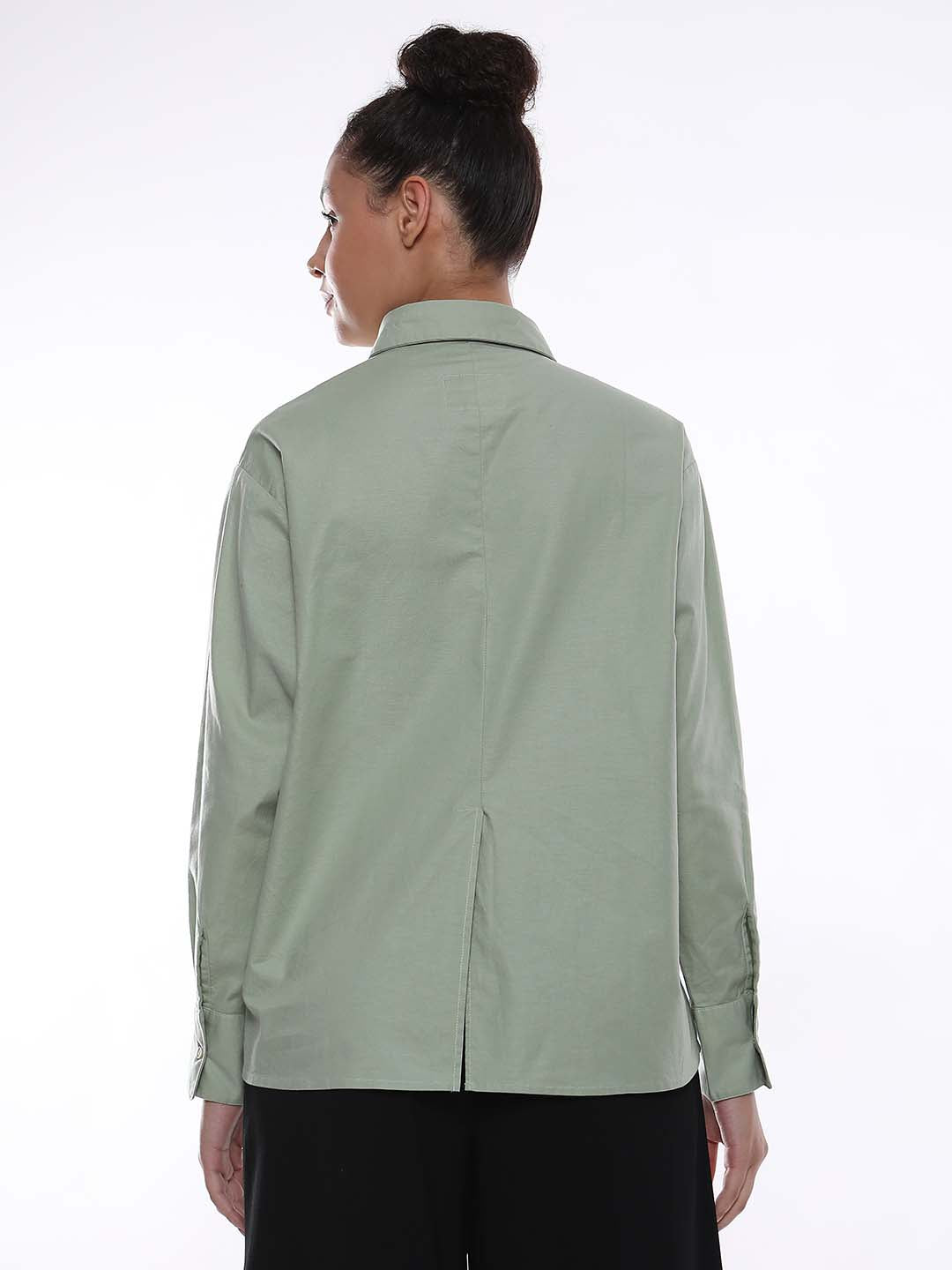 Alanis Sage Green Cotton Oversized Shirt for Women - Copenhagen Fit from GAZILLION - Back Look