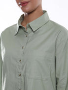 Alanis Sage Green Cotton Oversized Shirt for Women - Copenhagen Fit from GAZILLION - Left Side Detail