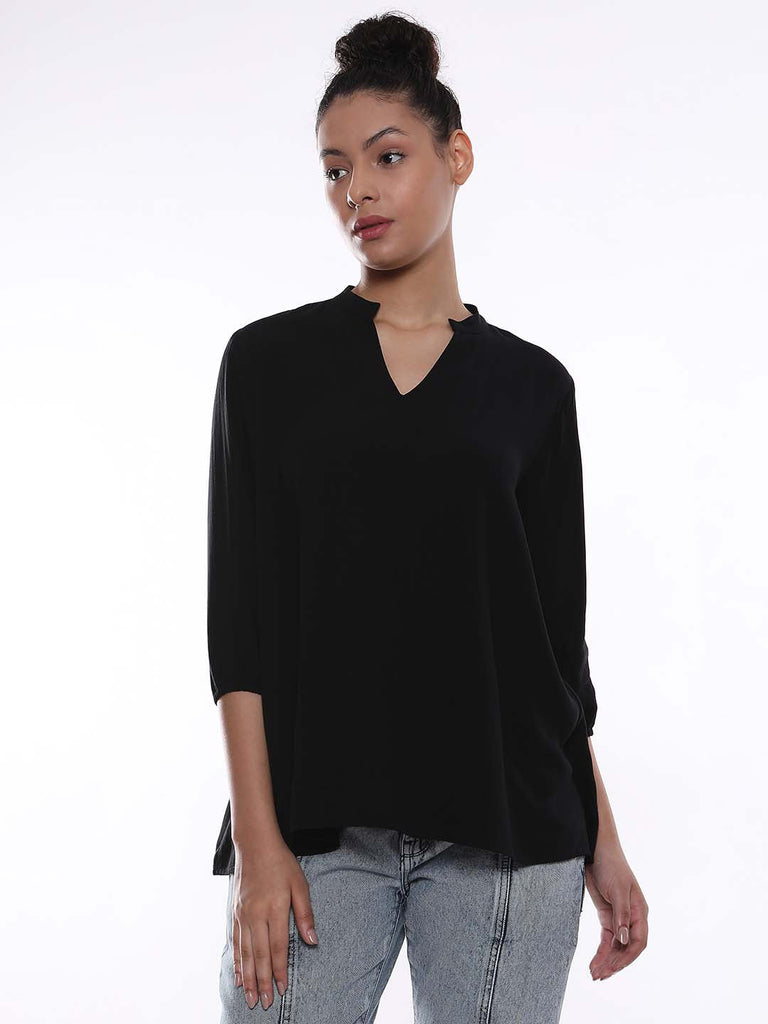 Alda Black Soft Viscose Loose Top for Women - Florence Fit from GAZILLION - Front Look