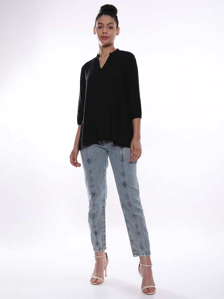 Alda Black Soft Viscose Loose Top for Women - Florence Fit from GAZILLION - Full Standing Stylised Look