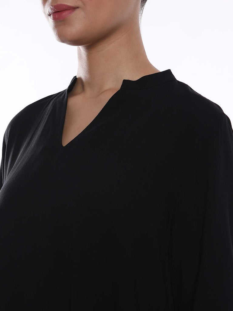 Alda Black Soft Viscose Loose Top for Women - Florence Fit from GAZILLION - Left Side Detail