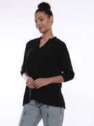 Alda Black Soft Viscose Loose Top for Women - Florence Fit from GAZILLION - Left Side Look