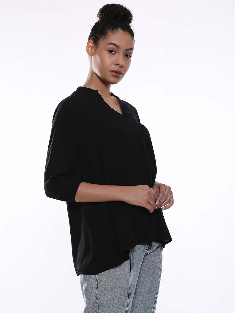 Alda Black Soft Viscose Loose Top for Women - Florence Fit from GAZILLION - Right Side Look