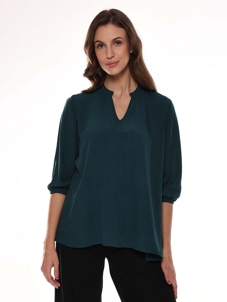 Alda Bottle Green Soft Viscose Loose Top for Women - Florence Fit from GAZILLION - Front Look