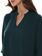 Alda Bottle Green Soft Viscose Loose Top for Women - Florence Fit from GAZILLION - Left Side Detail