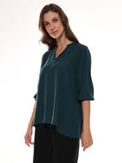 Alda Bottle Green Soft Viscose Loose Top for Women - Florence Fit from GAZILLION - Left Side Look