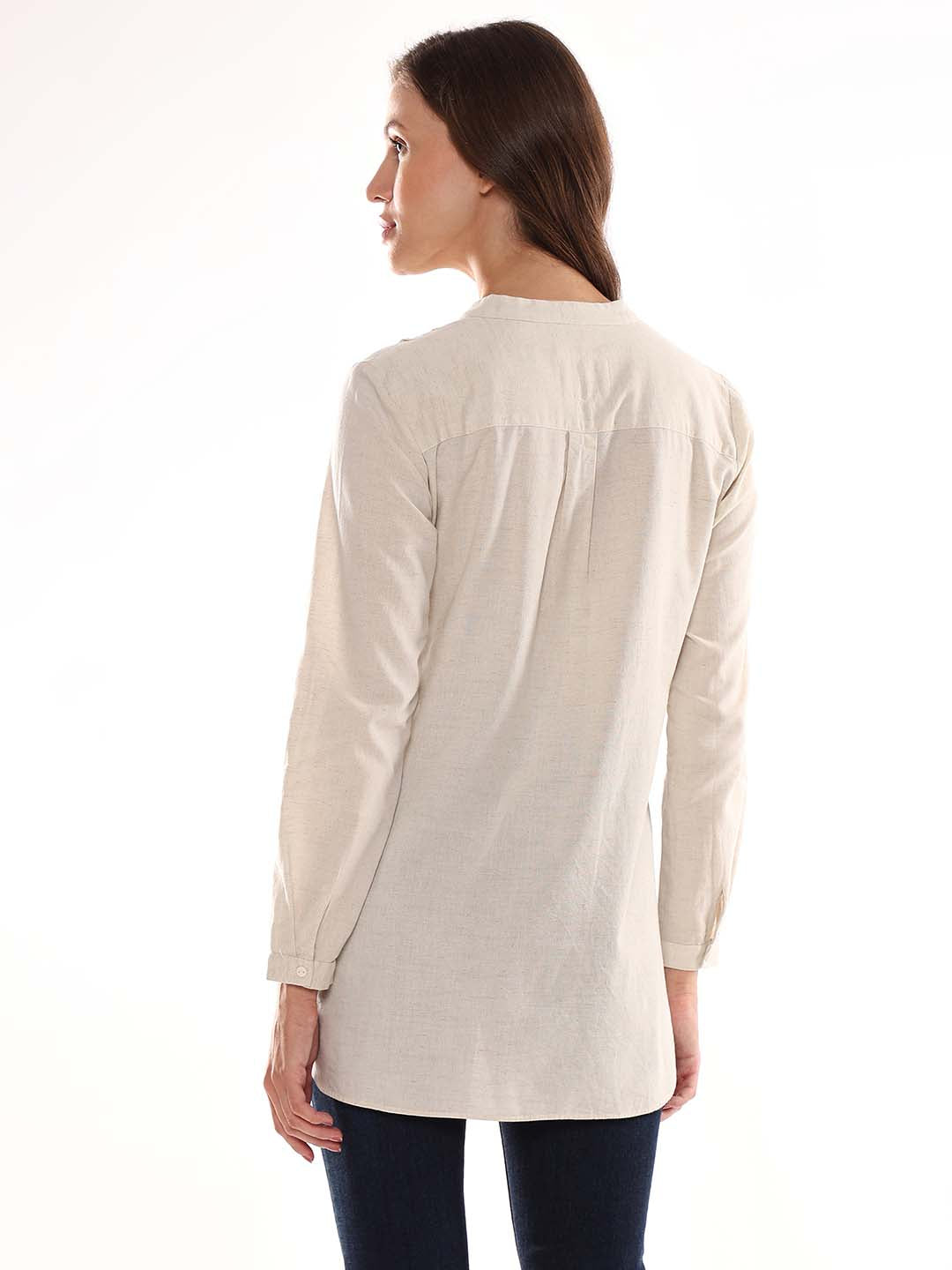 Alexa Beige Cotton-Linen Tunic Shirt for Women - Istanbul Fit from GAZILLION - Back Look