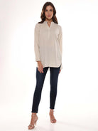 Alexa Beige Cotton-Linen Tunic Shirt for Women - Istanbul Fit from GAZILLION - Full Standing Stylised Look