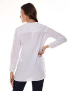 Alexa White Cotton-Linen Tunic Shirt for Women - Istanbul Fit from GAZILLION - Back Look