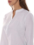 Alexa White Cotton-Linen Tunic Shirt for Women - Istanbul Fit from GAZILLION - Left Side Detail