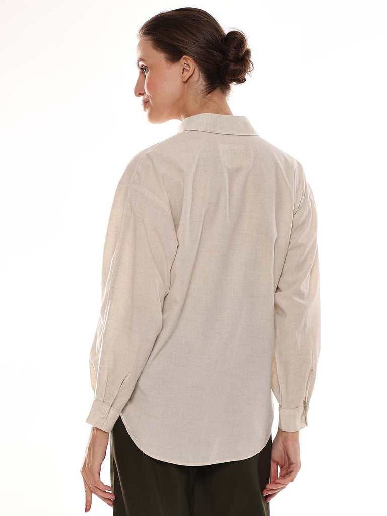 Alexis Beige Cotton-Linen Drop-Shoulder Shirt for Women - Paris Fit from GAZILLION - Back Look