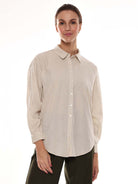 Alexis Beige Cotton-Linen Drop-Shoulder Shirt for Women - Paris Fit from GAZILLION - Front Look