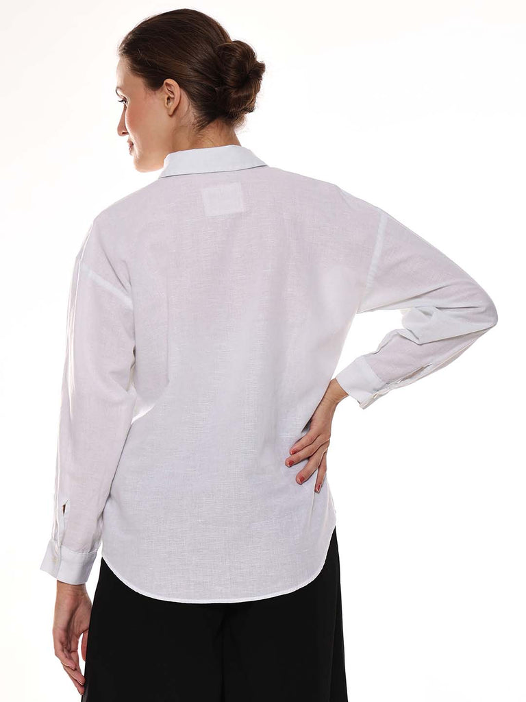 Alexis White Cotton-Linen Drop-Shoulder Shirt for Women - Paris Fit from GAZILLION - Back Look