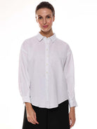 Alexis White Cotton-Linen Drop-Shoulder Shirt for Women - Paris Fit from GAZILLION - Front Look