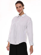 Alexis White Cotton-Linen Drop-Shoulder Shirt for Women - Paris Fit from GAZILLION - Left Side Look