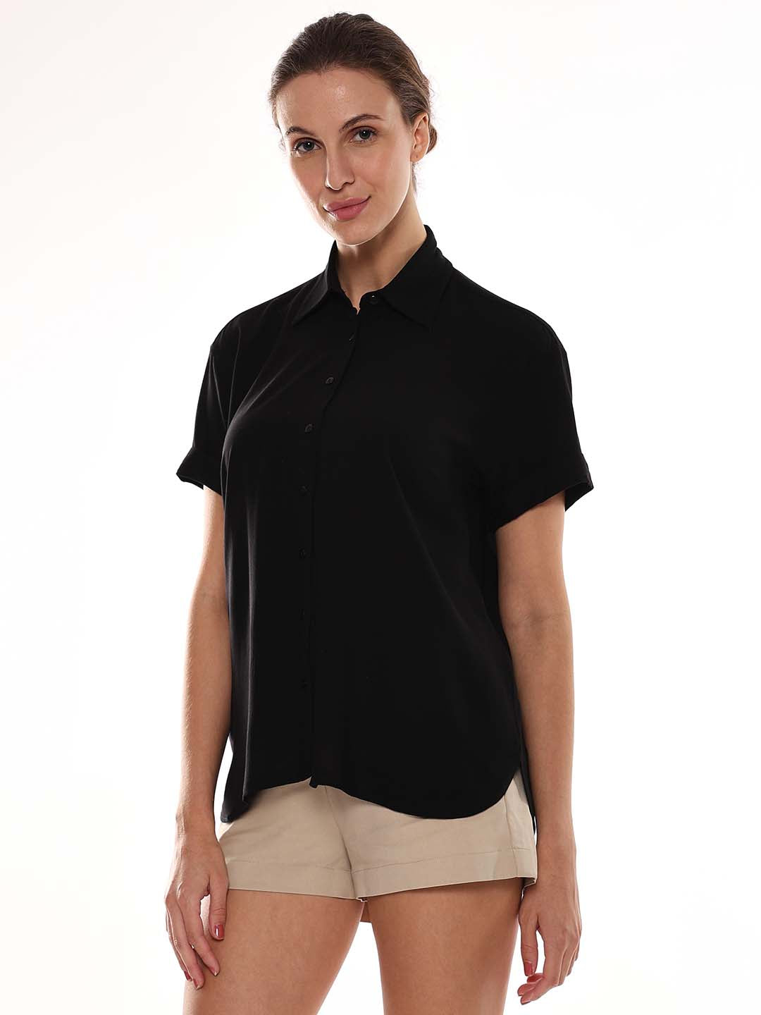 Alfa Black Soft Viscose Loose Shirt for Women - Madrid Fit from Gazillion - Left Side Look