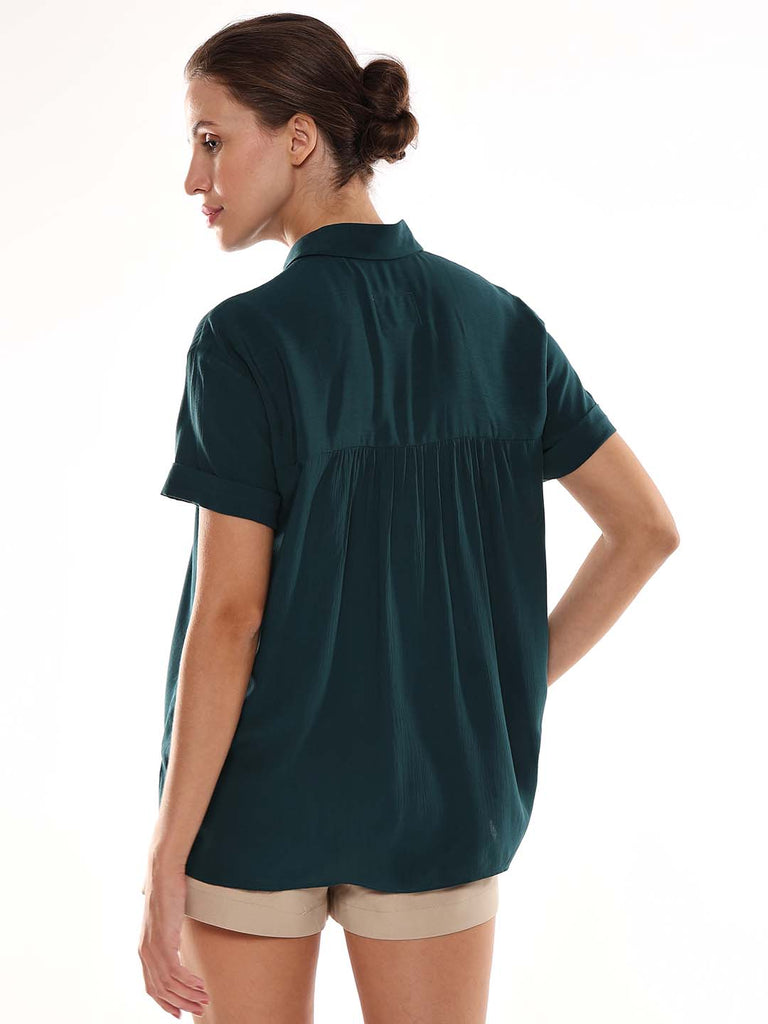 Alfa Bottle Green Soft Viscose Loose Shirt for Women - Madrid Fit from Gazillion - Back Look