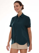 Alfa Bottle Green Soft Viscose Loose Shirt for Women - Madrid Fit from Gazillion - Left Side Look