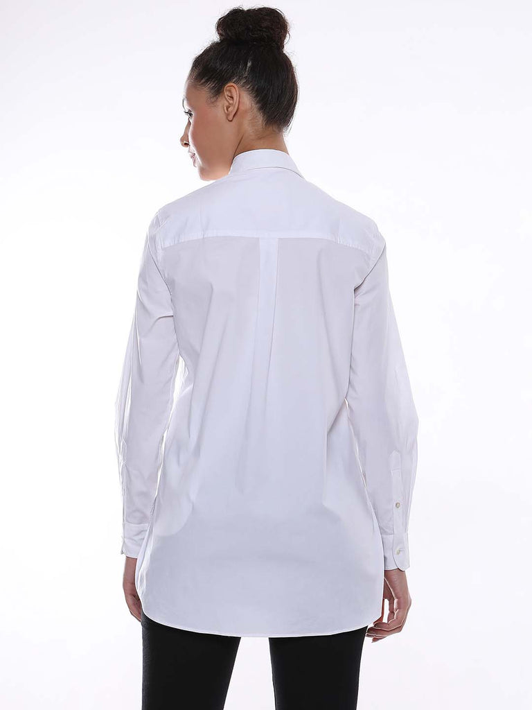 Alisha White Cotton Long Shirt for Women - Rome Fit from Gazillion - Back Look