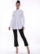 Alisha White Cotton Long Shirt for Women - Rome Fit from Gazillion - Full Standing Stylised Look