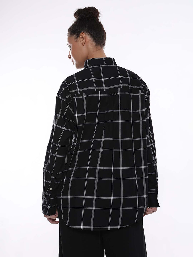 Alivia Black Checks Oversized Shirt for Women - Brussels Fit from GAZILLION - Back Look