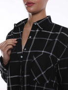 Alivia Black Checks Oversized Shirt for Women - Brussels Fit from GAZILLION - Dignity Button Detail