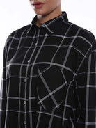 Alivia Black Checks Oversized Shirt for Women - Brussels Fit from GAZILLION - Front Detail