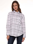 Alivia White Checks Oversized Shirt for Women - Brussels Fit from GAZILLION - Front Look