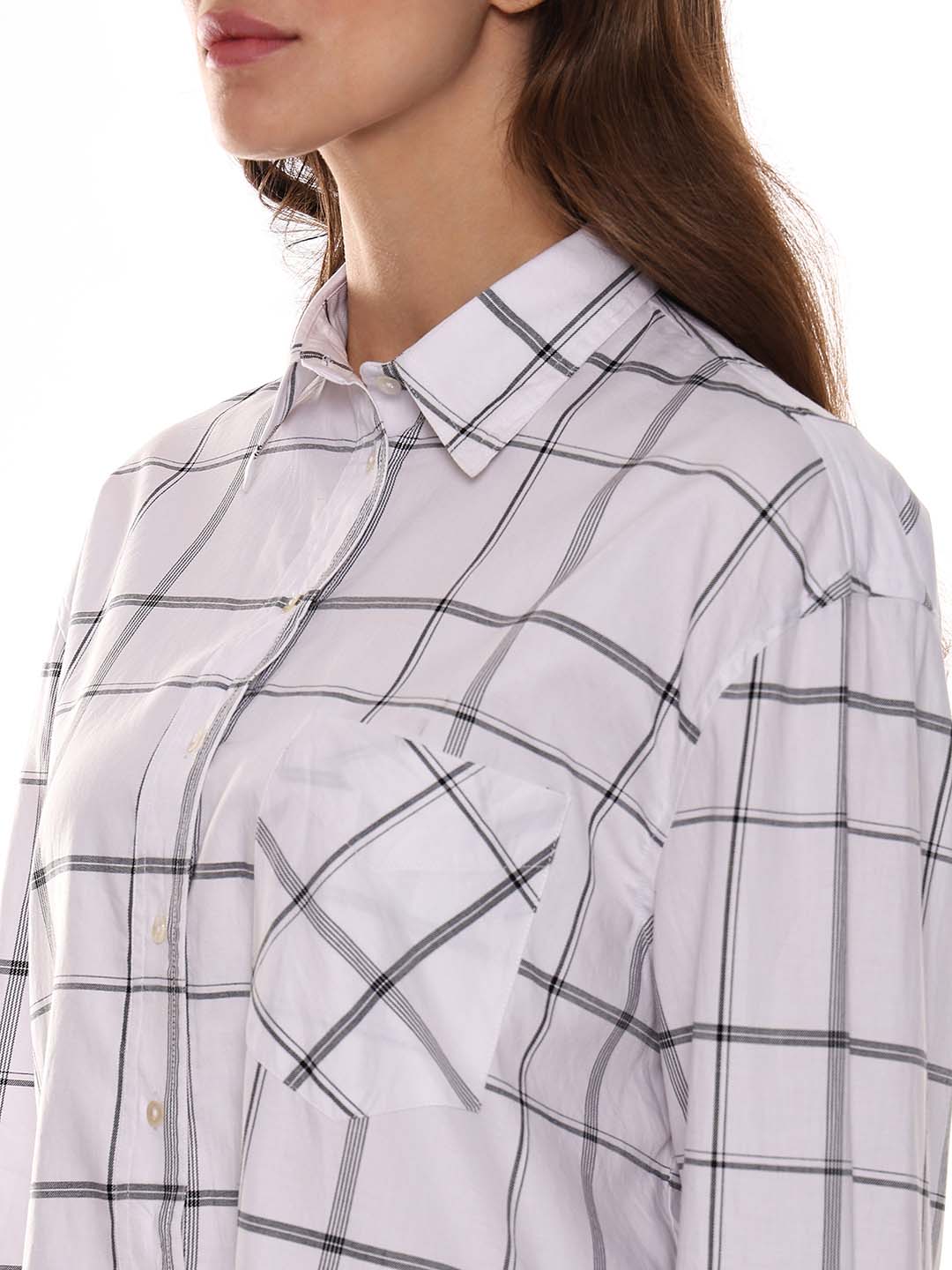 Alivia White Checks Oversized Shirt for Women - Brussels Fit from GAZILLION - Left Side Detail