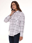 Alivia White Checks Oversized Shirt for Women - Brussels Fit from GAZILLION - Left Side Look